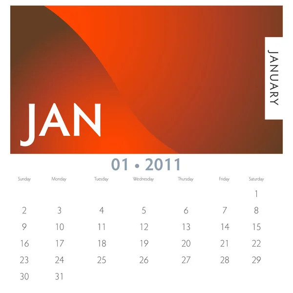 Зображення Календаря Січня 2011 Року — стоковий вектор