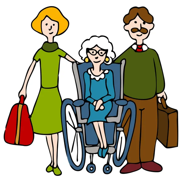 Image Family Moving Elderly Woman Nursing Home — Stock Vector