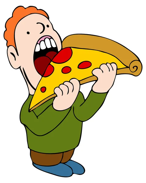 Μια Εικόνα Ενός Ανθρώπου Που Τρώει Ένα Κομμάτι Πίτσα — Διανυσματικό Αρχείο