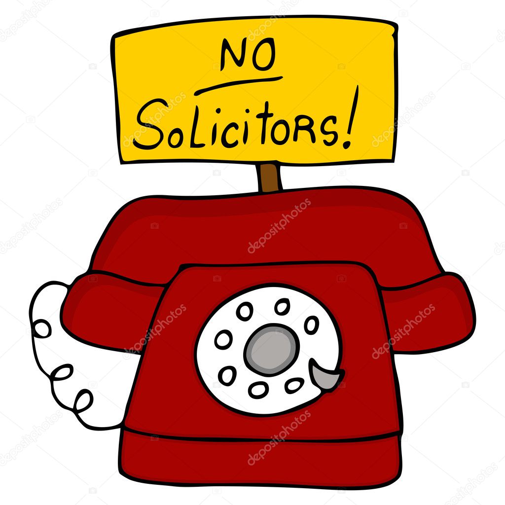 An image of a telephone with a no solicitors sign.