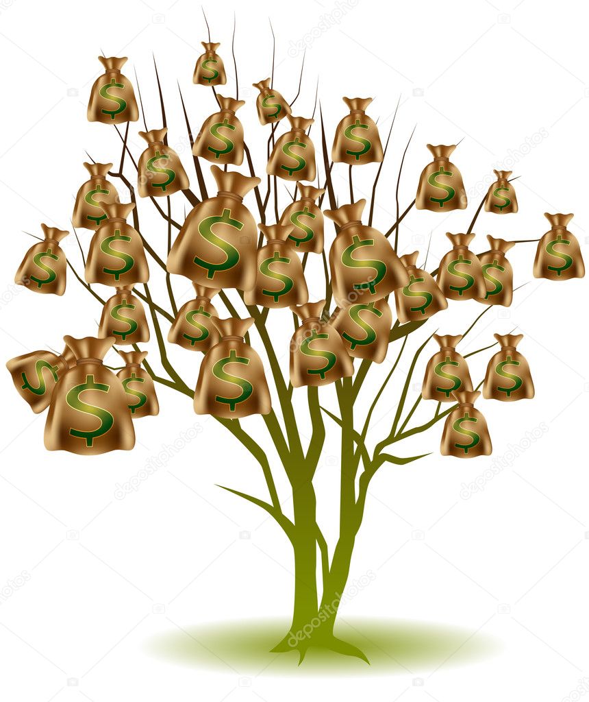An image of a tree growing bags of money.