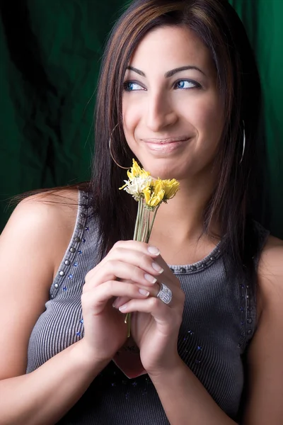Fashion model - holding flower — Stock Photo, Image