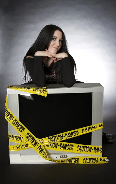 Cute goth on Television — Stock Photo, Image