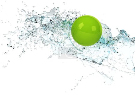 Boule verte lumineuse dans les éclaboussures d'eau 