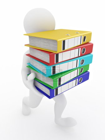 Hommes avec archive à partir de dossiers sur fond blanc isolé. 3d 
