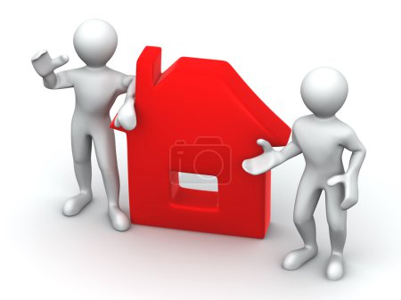 Deux hommes avec signe maison 