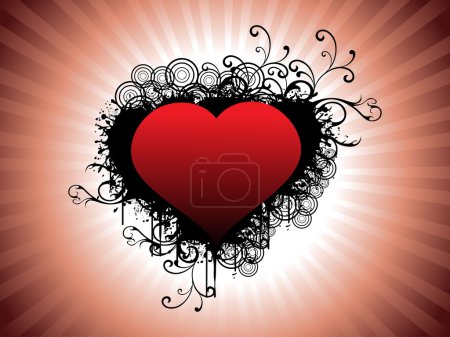 Rayons bruns abstraits backgorund avec coeur rouge grunge 