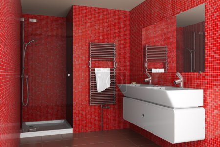 Salle de bain moderne avec des carreaux de mosaïque rouge 