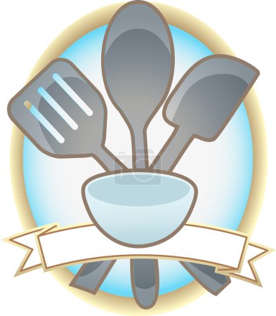Bannière blanche ovale d'ustensiles de cuisson 