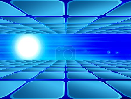 Formes dynamiques bleues avec effet de perspective sur fond lumineux 