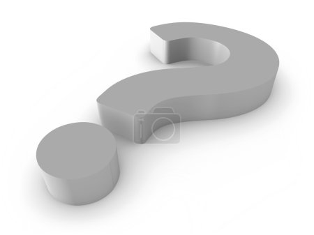 Point d'interrogation 3D gris sur blanc 
