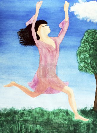 Dame bondissante entre le ciel et la terre 