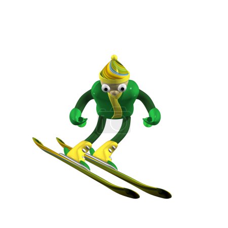 Le skieur de montagne va faire un tour en ski de montagne, 3d 
